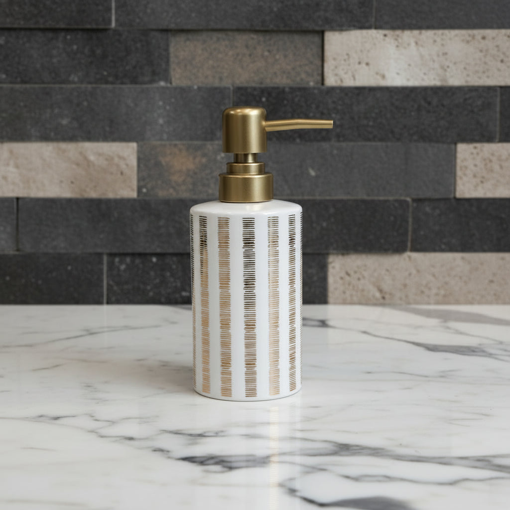 Verona White & Gold Striped Bath Set