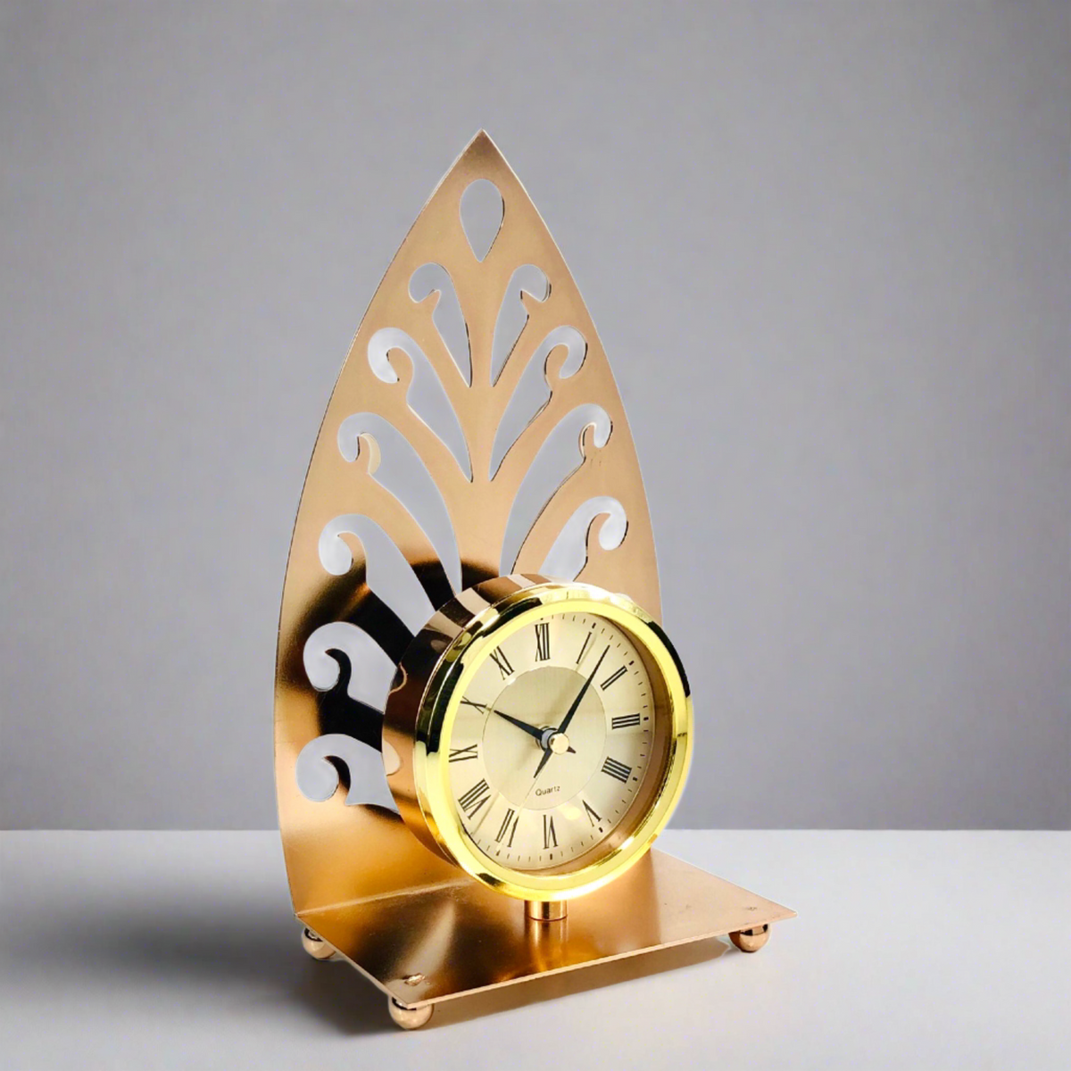 Metallic Golden Leaf Table Clock