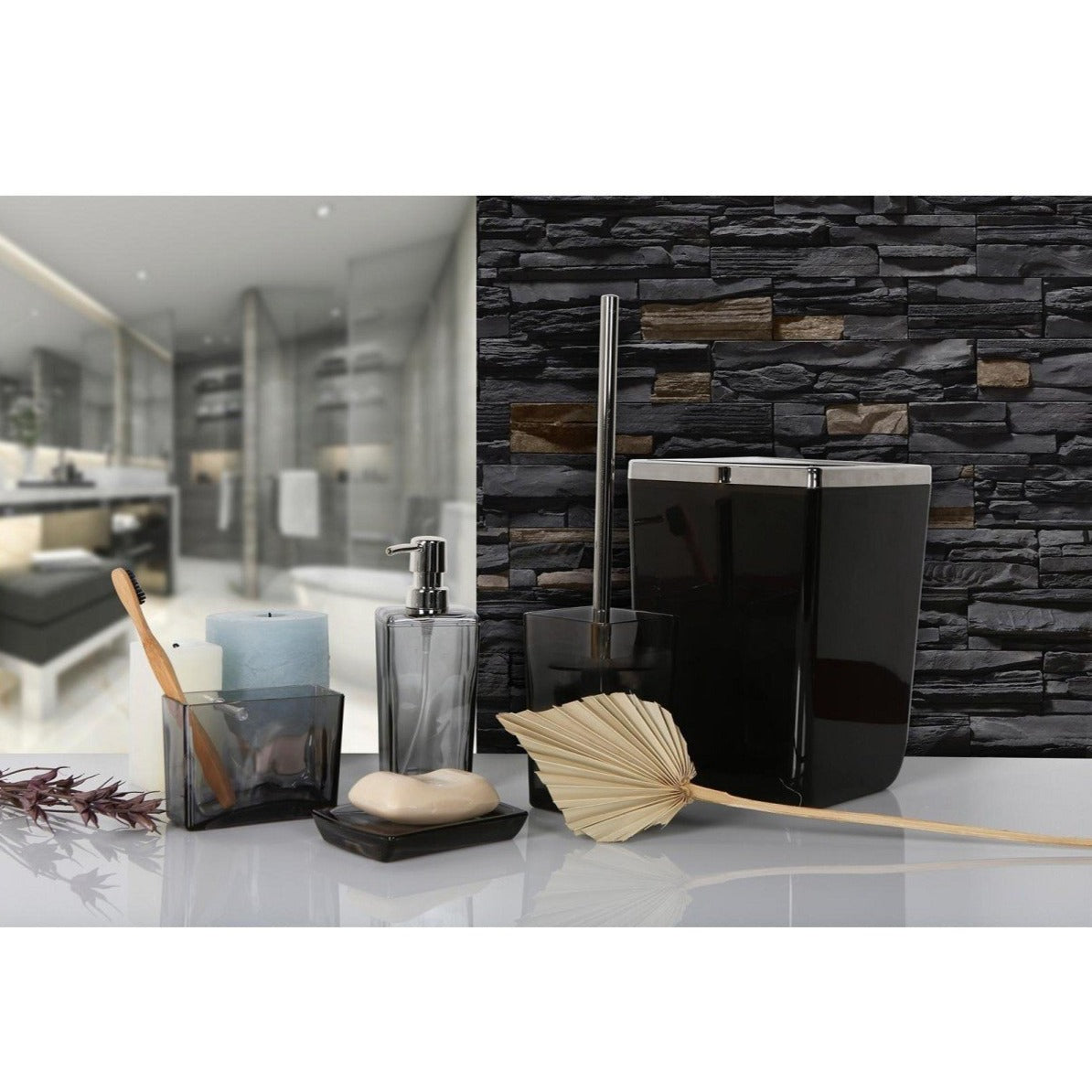 Biga Transparent Black Bathroom Set