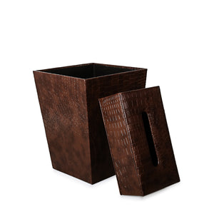 Leather Basket with Tissue Box (Dark Brown)