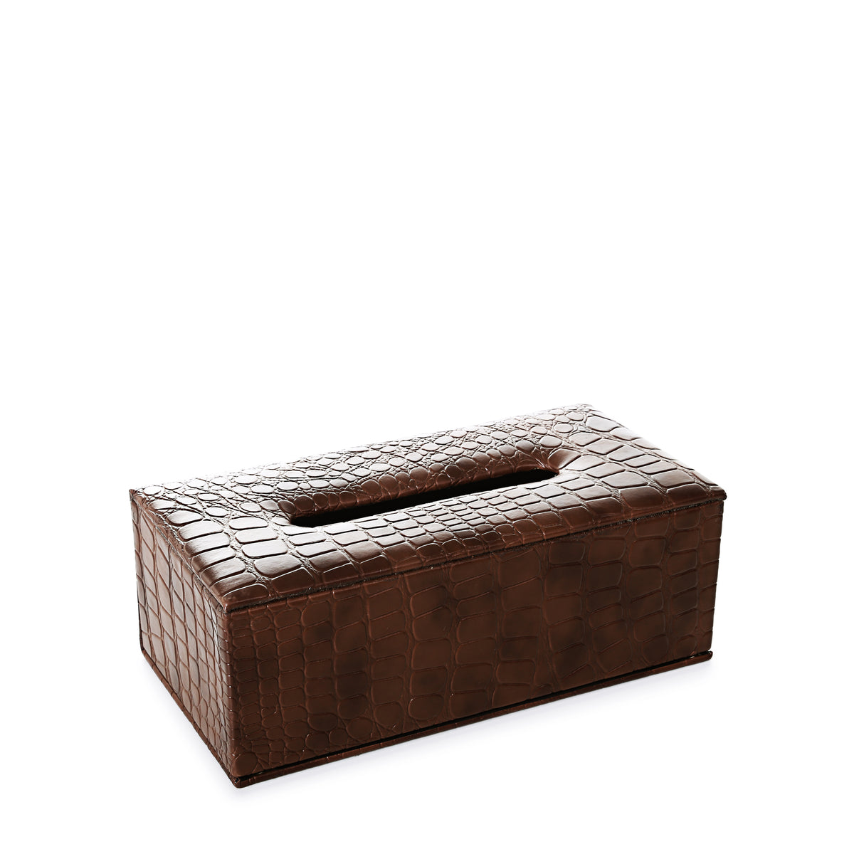 Leather Basket with Tissue Box (Dark Brown)