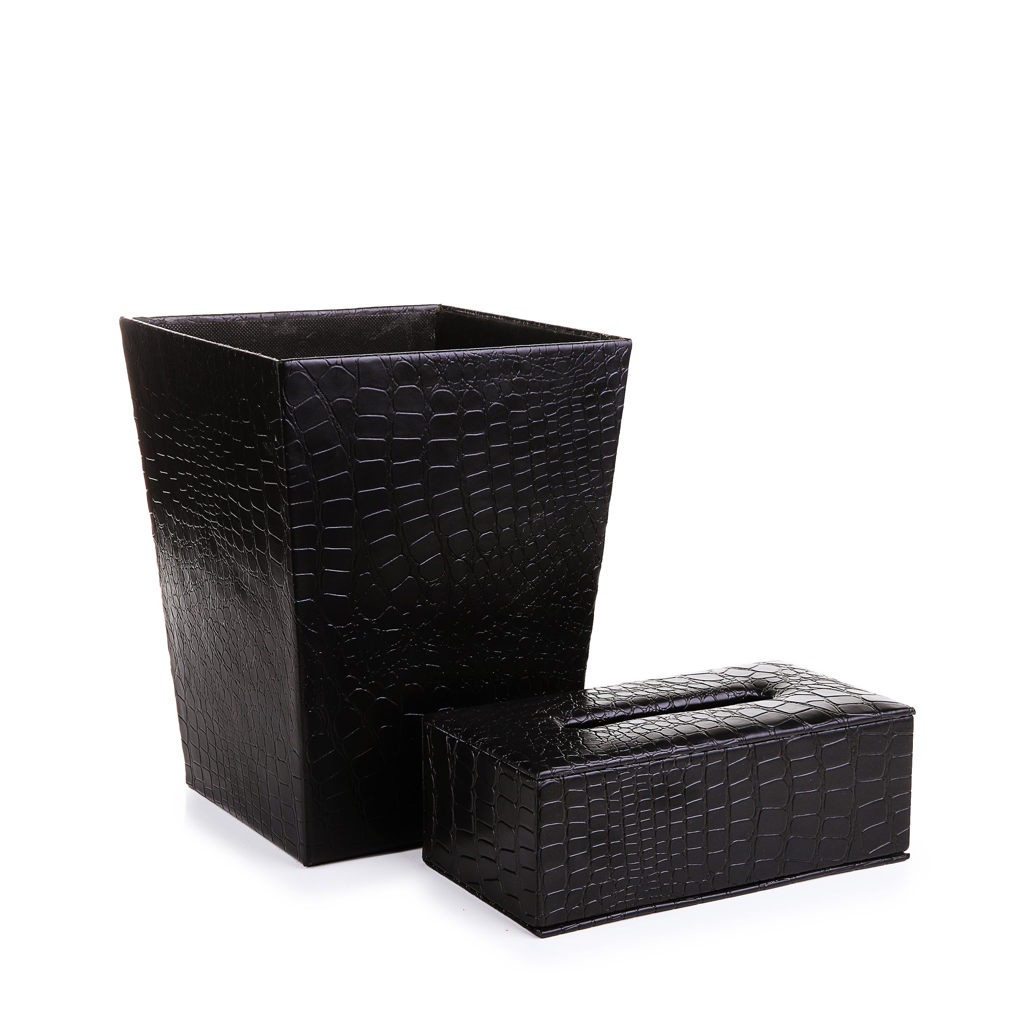 Leather Basket with Tissue Box