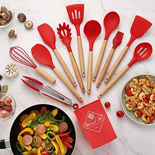 Colorful Kitchen Utensils Silicone 12 Piece (Red)