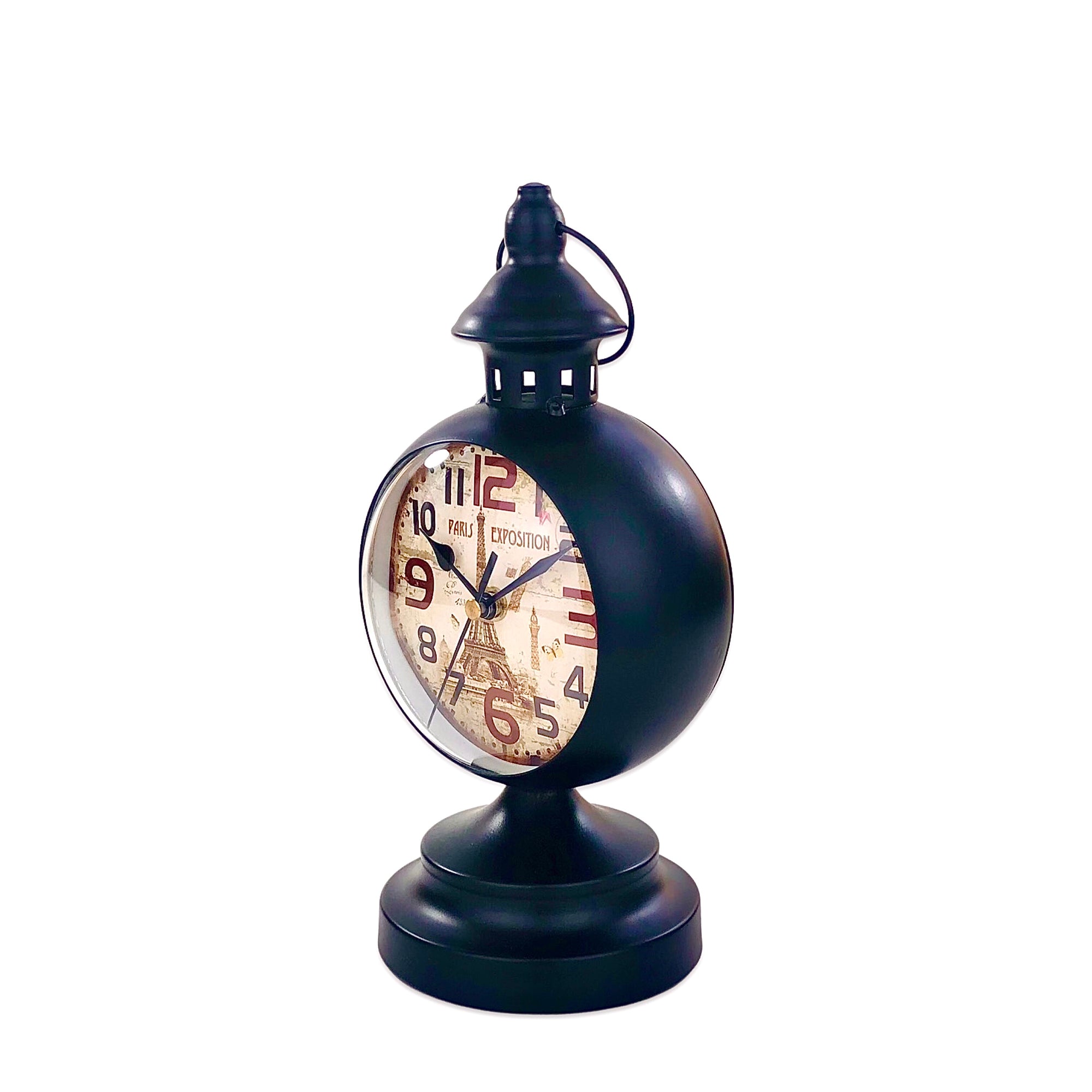 Lantern Round Retro Black Metal Table Clock