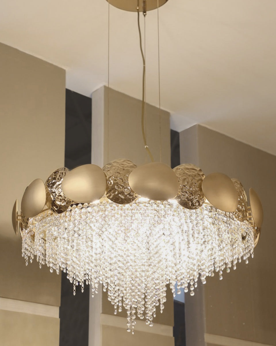 Ovel Hammerd Crystal Beads Chandelier
