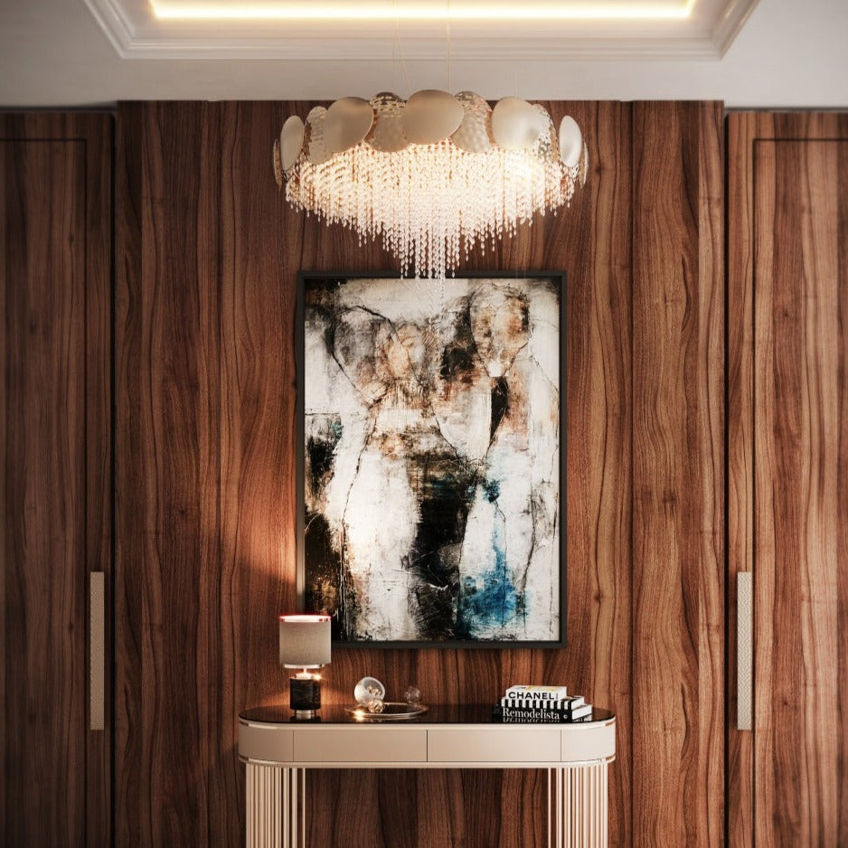 Ovel Hammerd Crystal Beads Chandelier