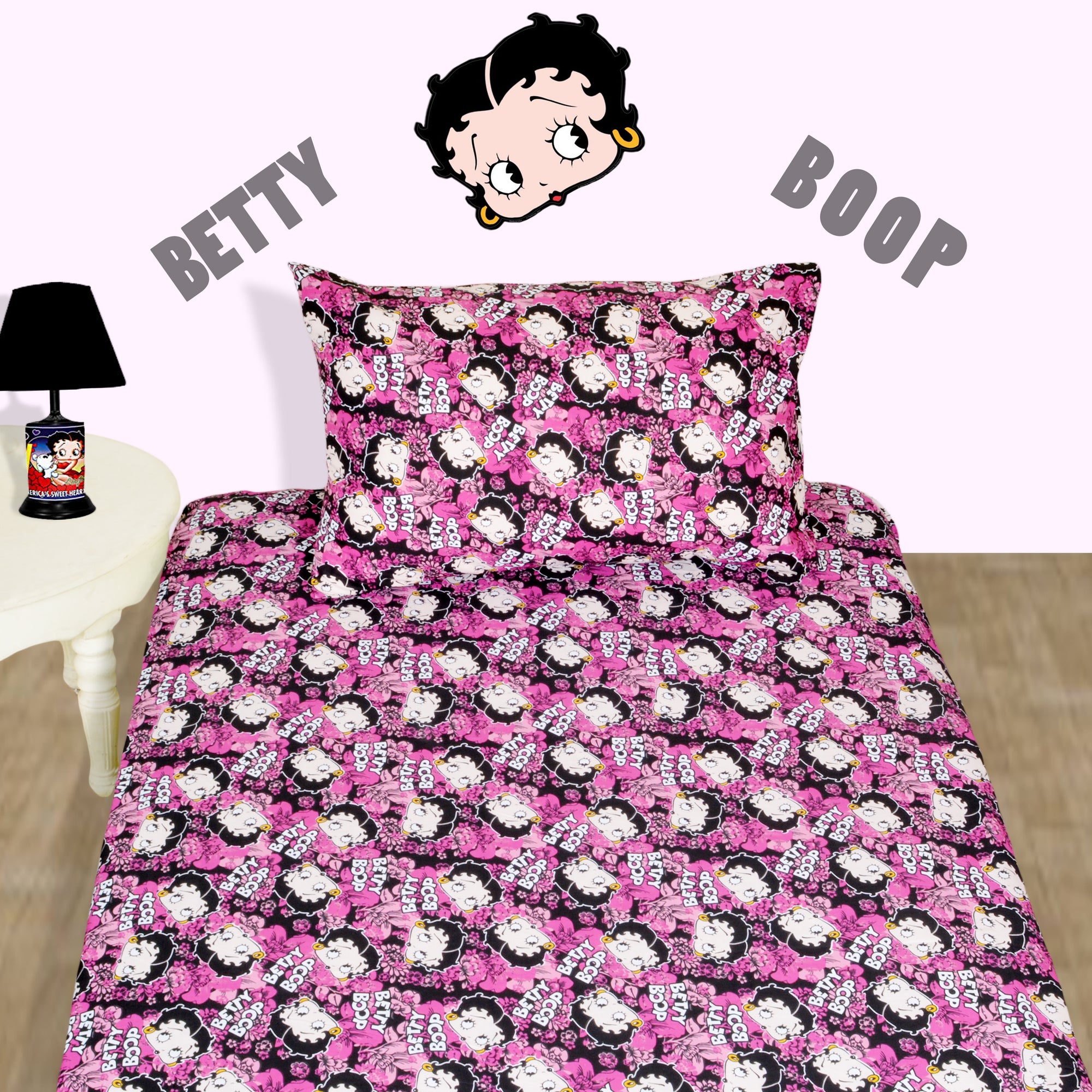 Betty Boop Character Pink Bed-sheet with Pillow case