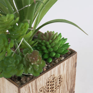 Cactus Engraved Wooden LED Pot & Planter