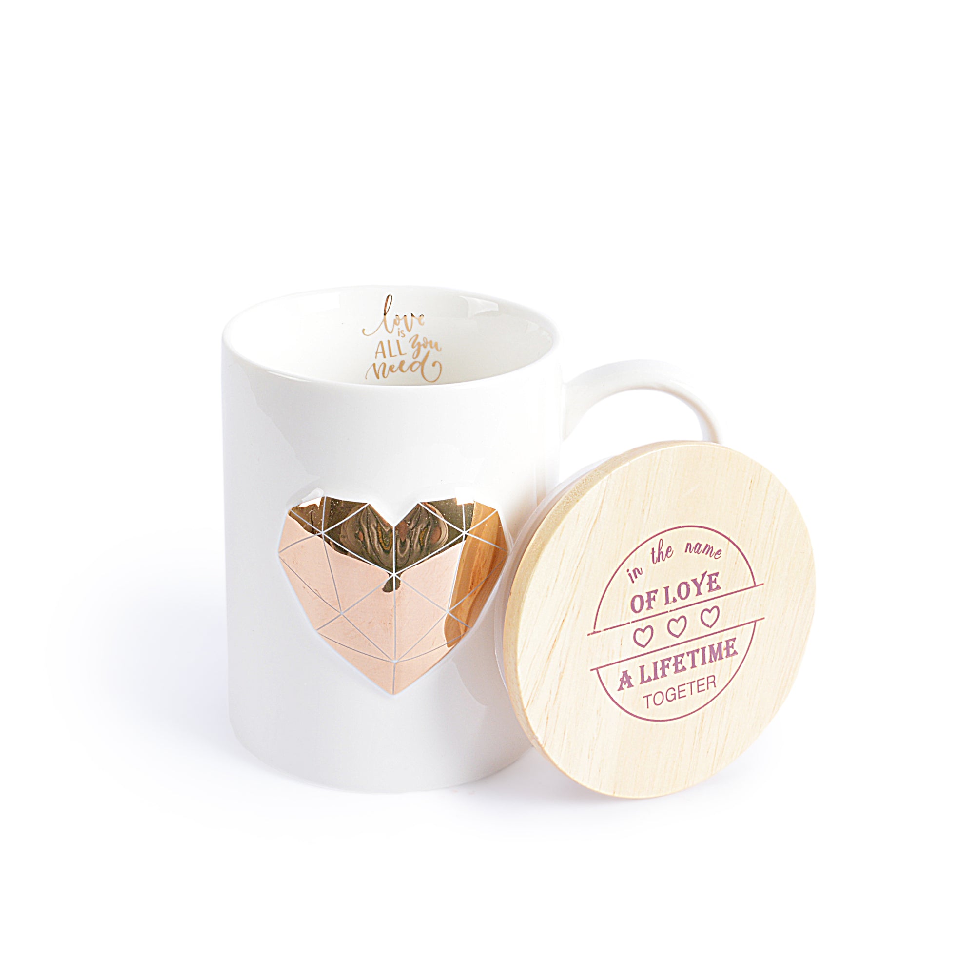 Heart & Love Design Ceramic Mug With Lid