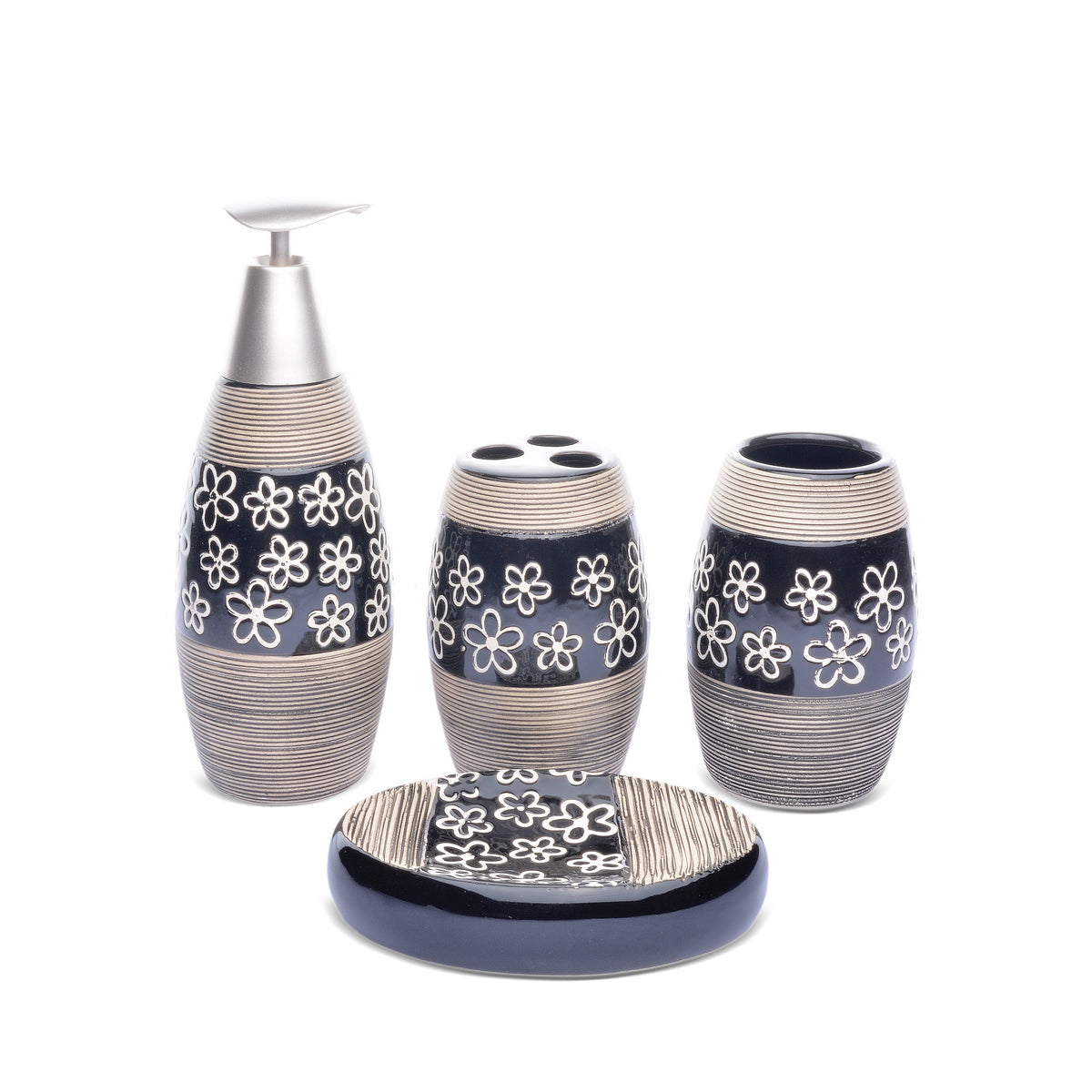 Floral Design Bathroom Set (Black)