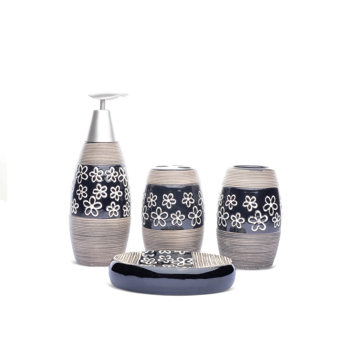 Floral Design Bathroom Set (Black)