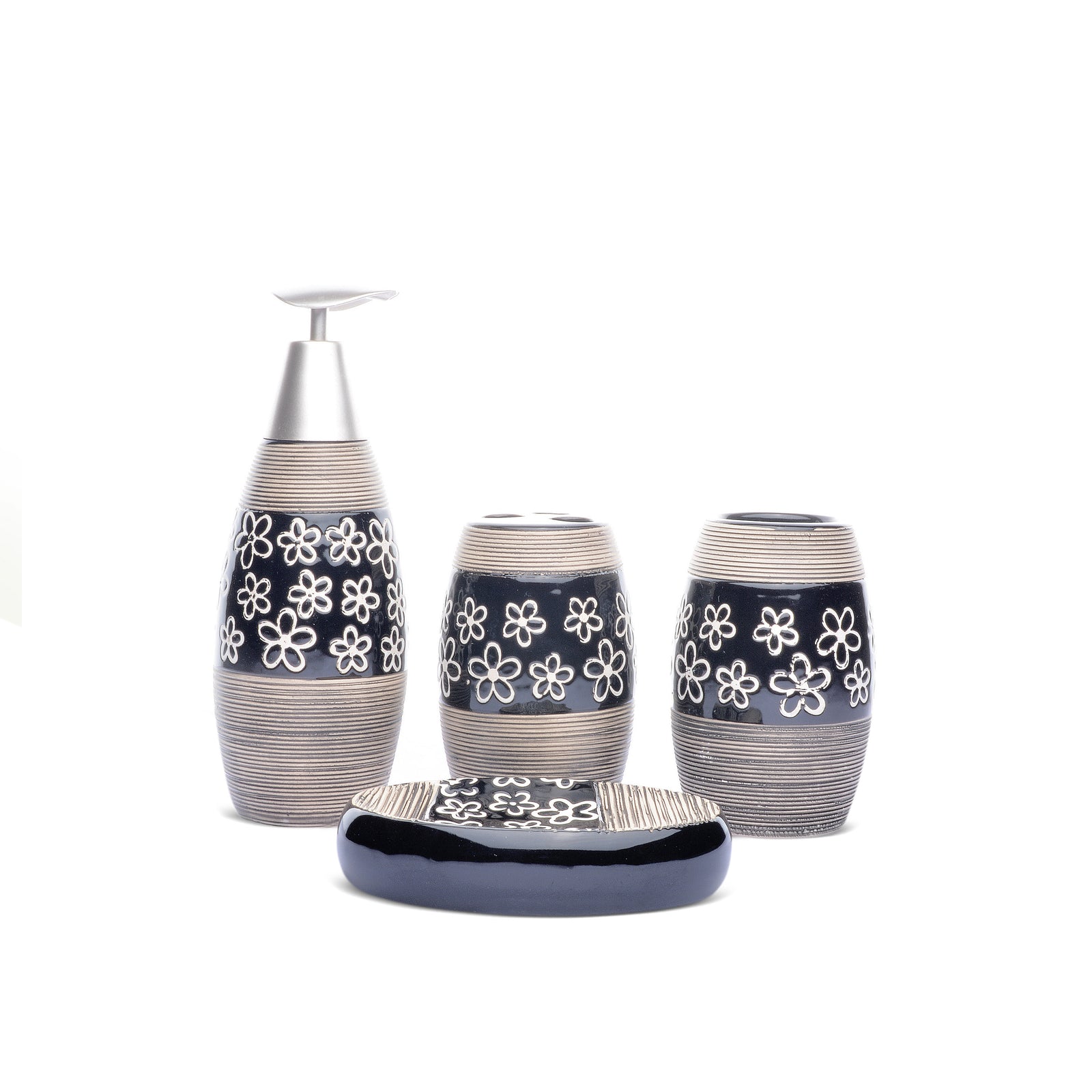 Floral Design Bathroom Set (Black)