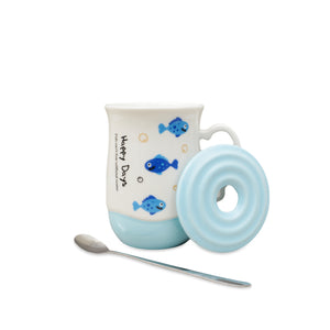 Fish Style Ceramic Mug With Lid And Spoon