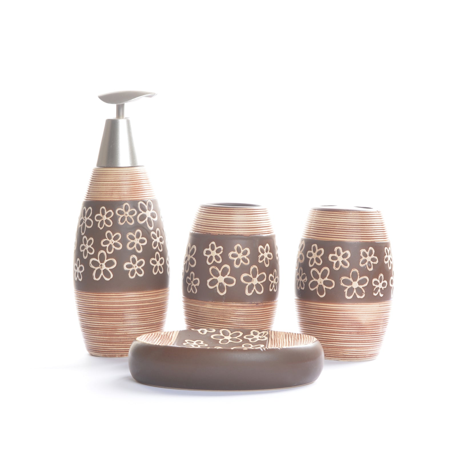 Floral Design Bathroom Set (Brown)