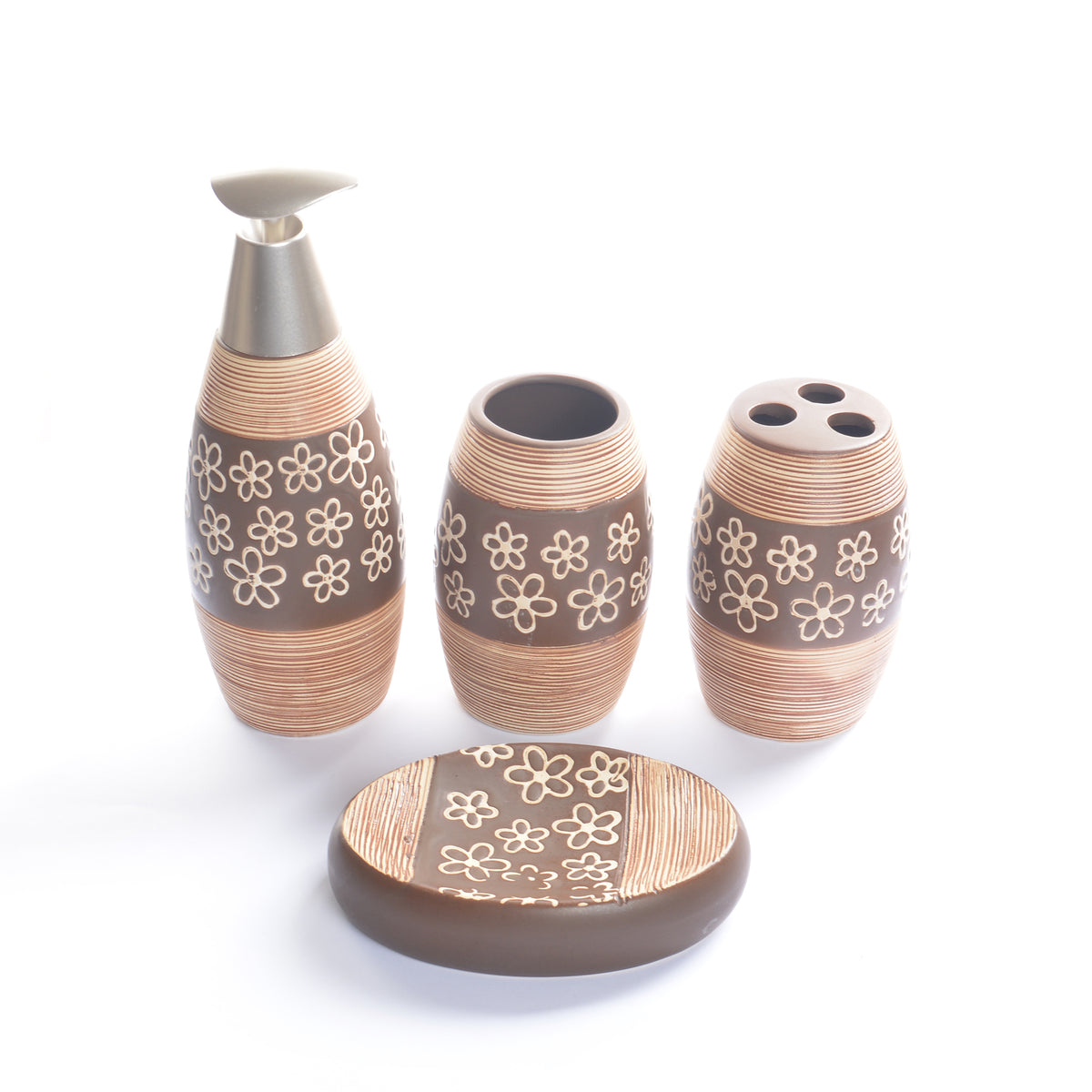 Floral Design Bathroom Set (Brown)