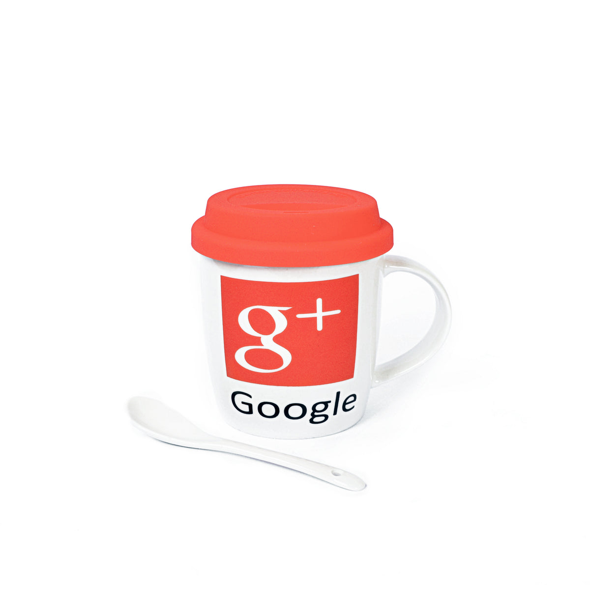 Google+ Design Decorative Ceramic Mug With Rubber Lid & Spoon
