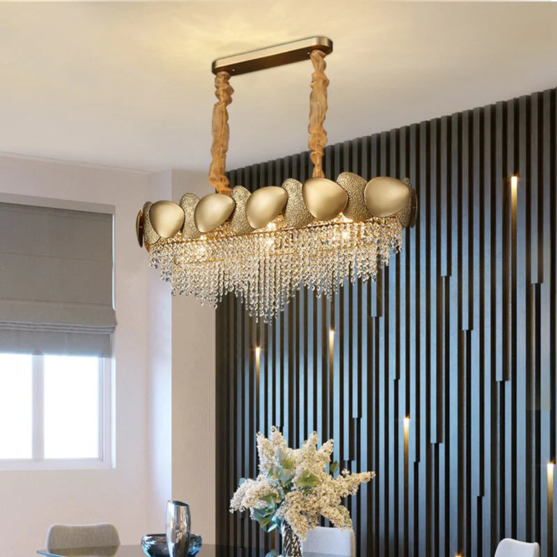 Oval hammered Crystal Chandelier