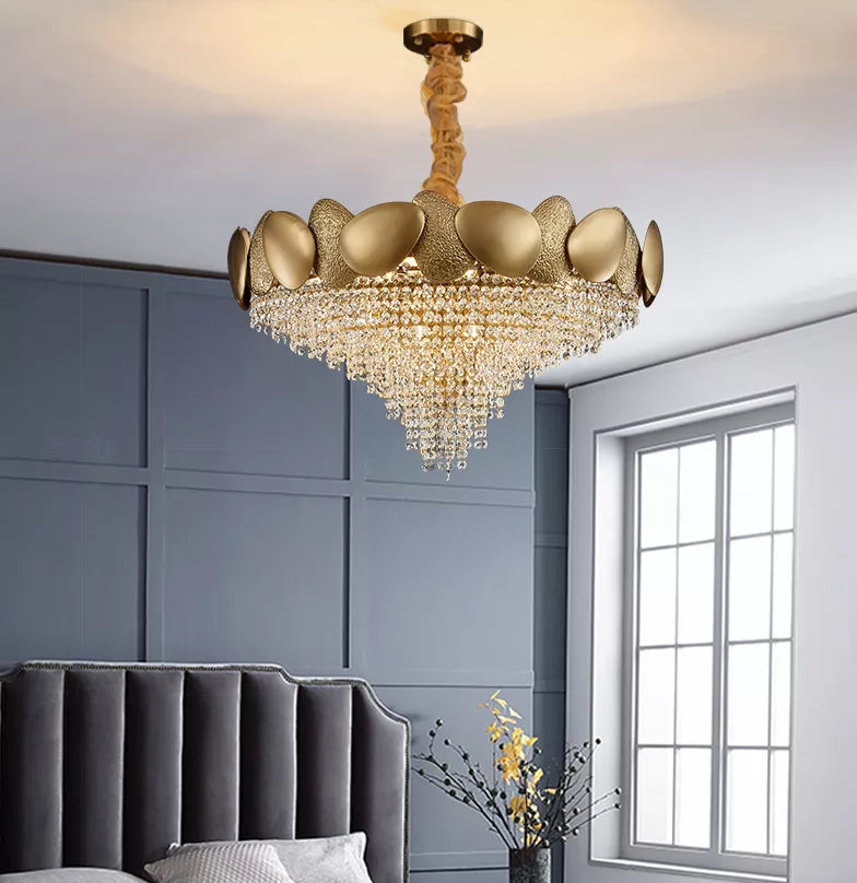Ovel Hammerd Crystal Beads Chandelier