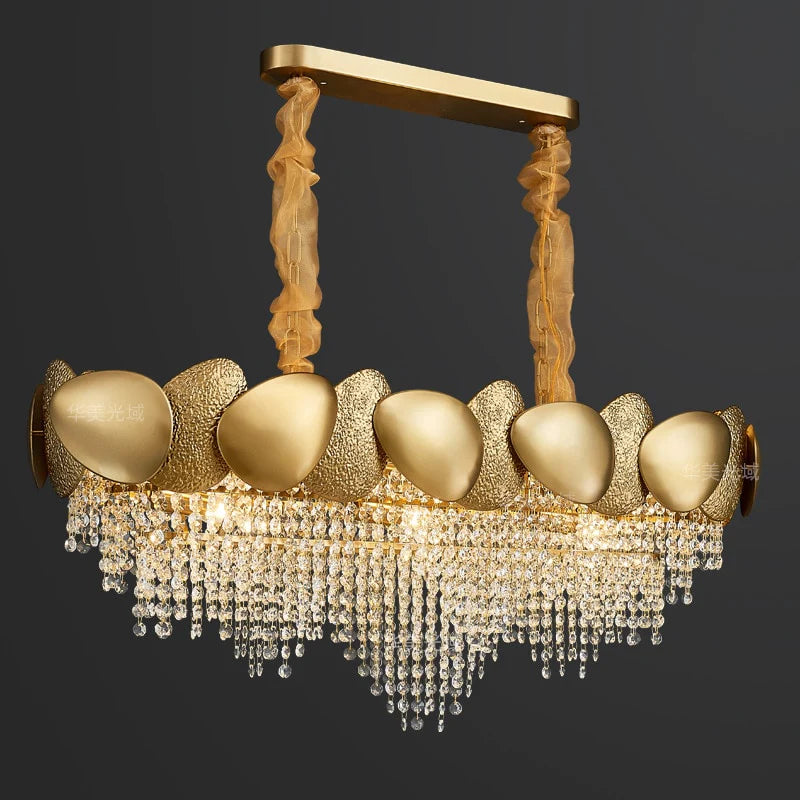 Oval hammered Crystal Chandelier