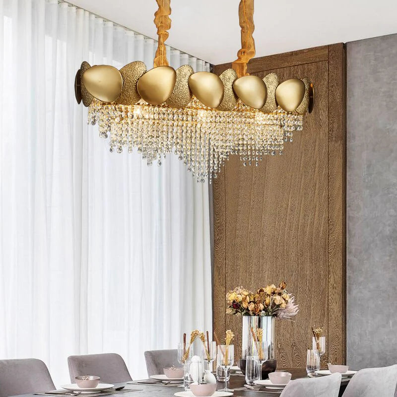 Oval hammered Crystal Chandelier