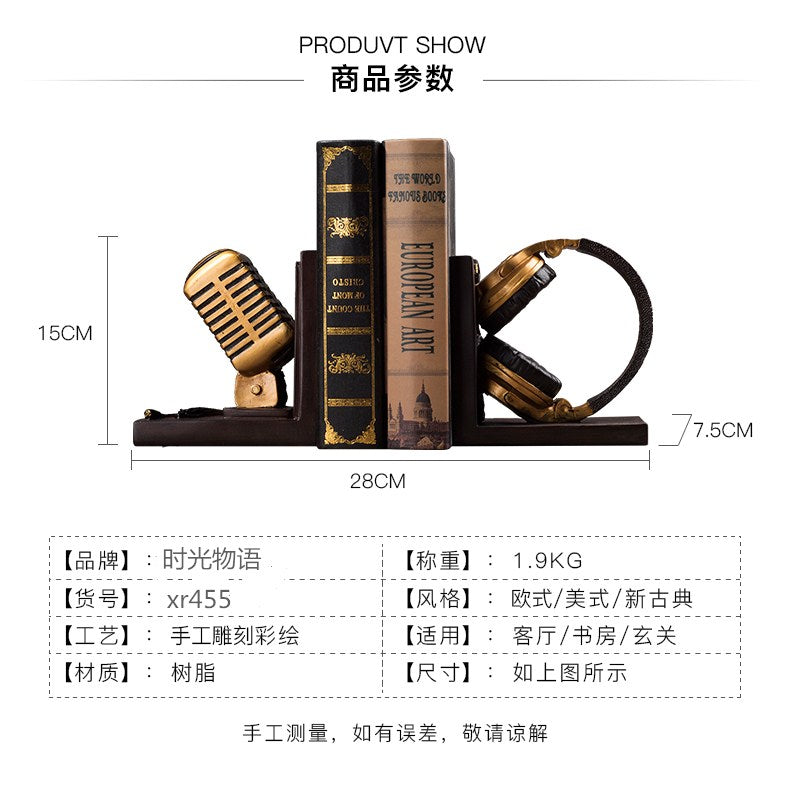 Retro Mic & Headphone Bookends
