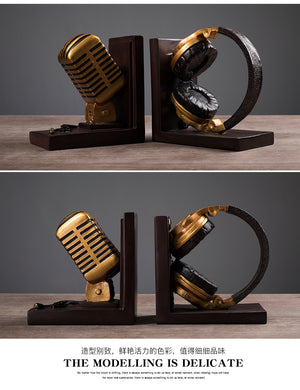 Retro Mic & Headphone Bookends