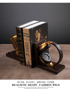 Retro Mic & Headphone Bookends