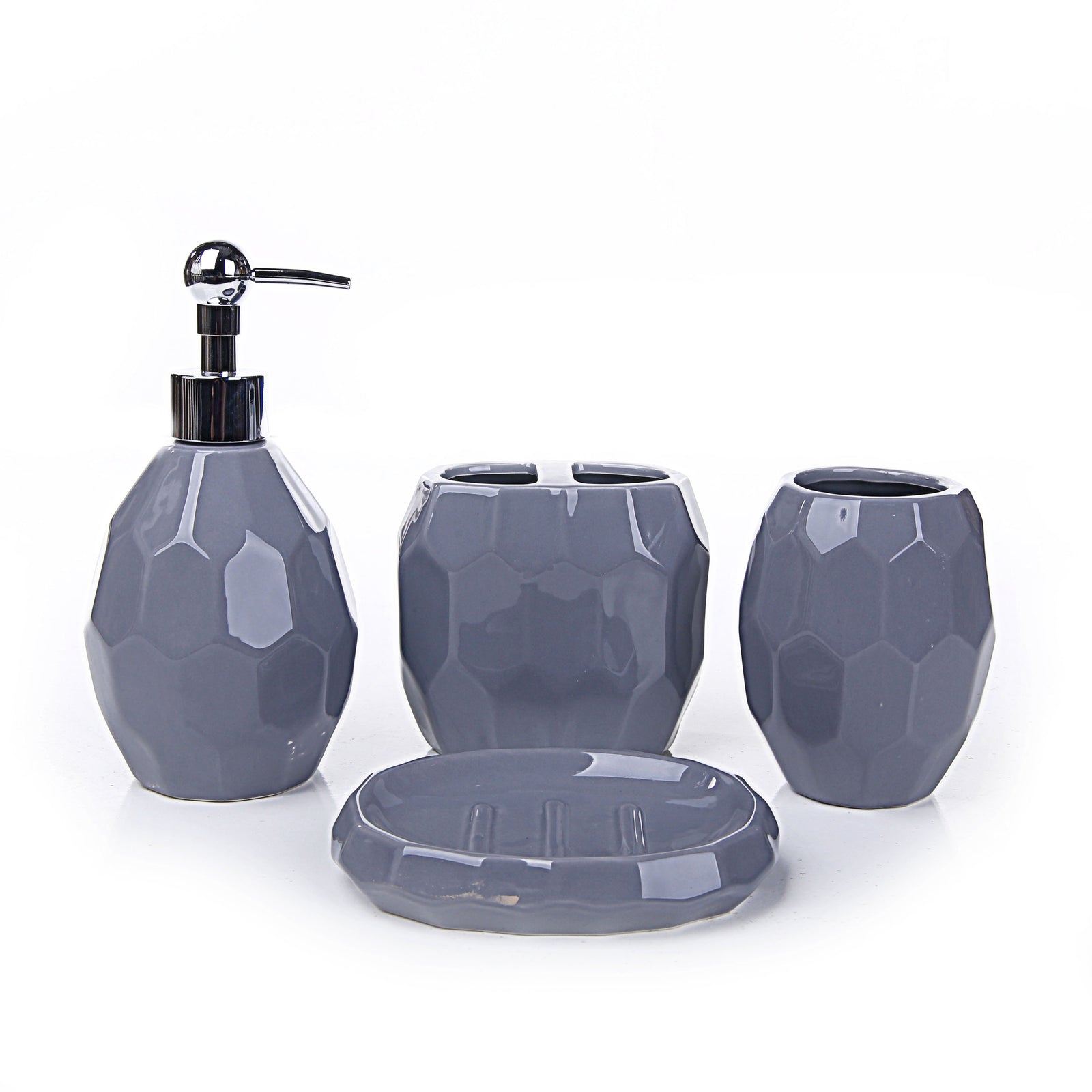 Faceted Glossy Design Bathroom Set (Gray)