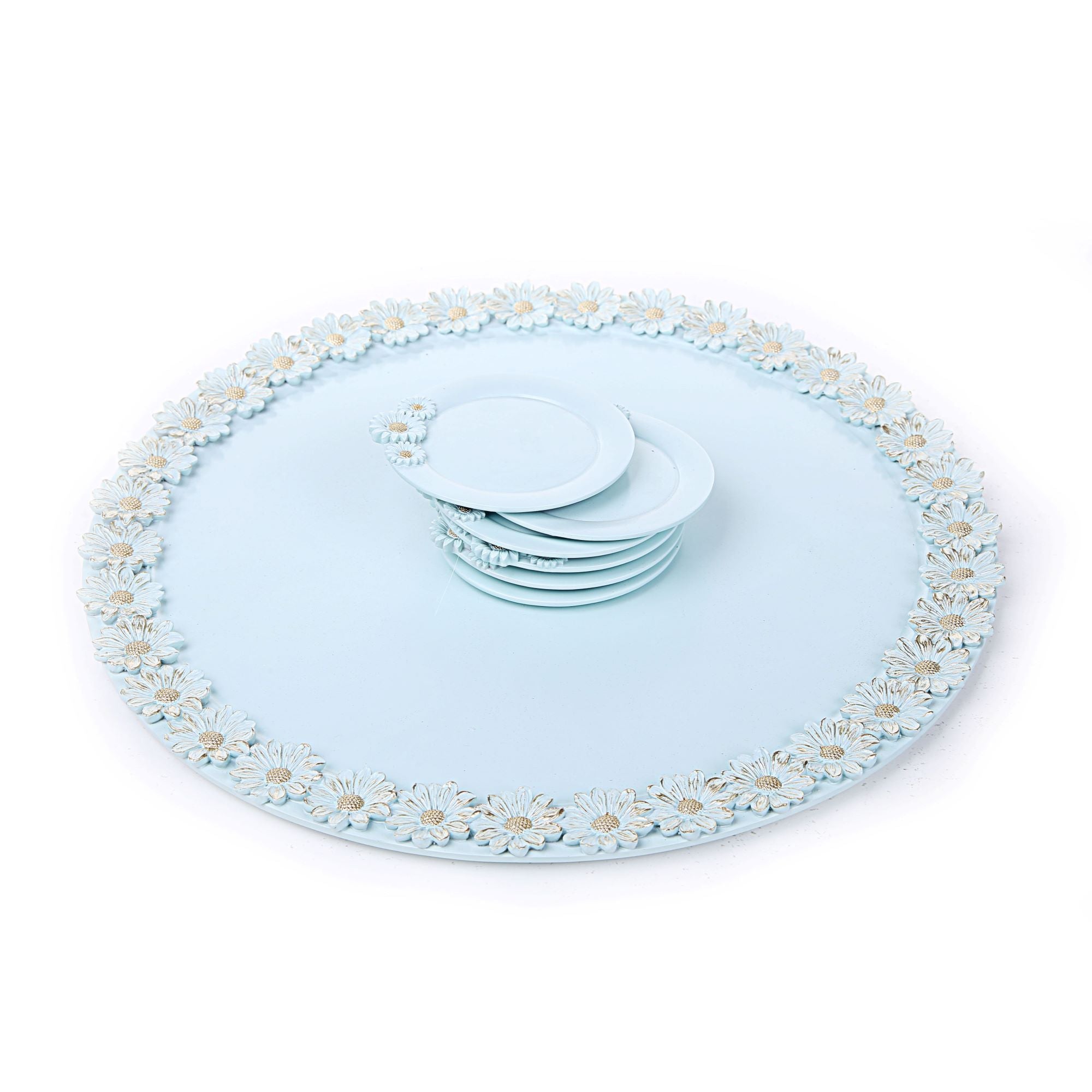 Sun Flower Blue Tray with Coasters