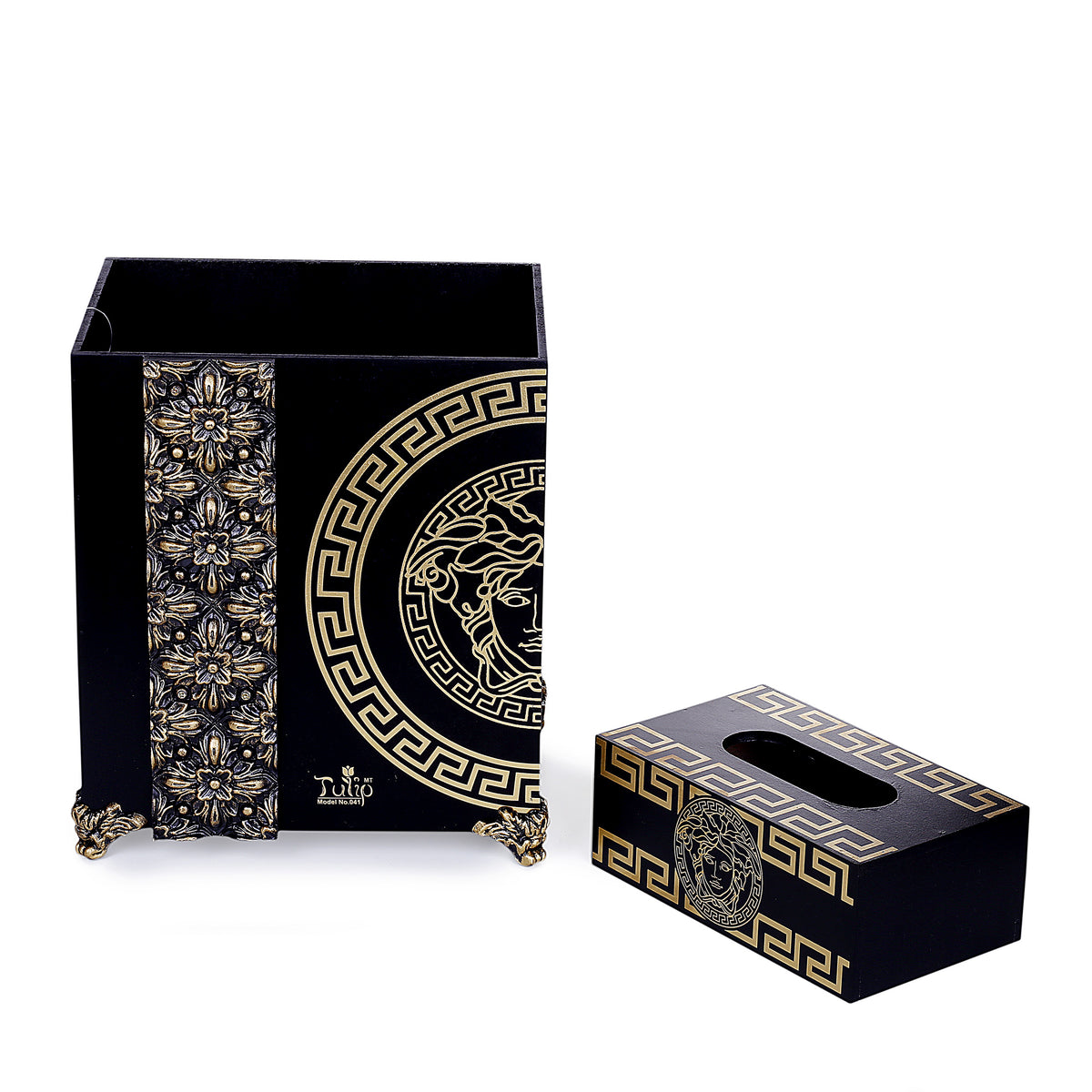 Wooden Basket with Tissue Box (Black)