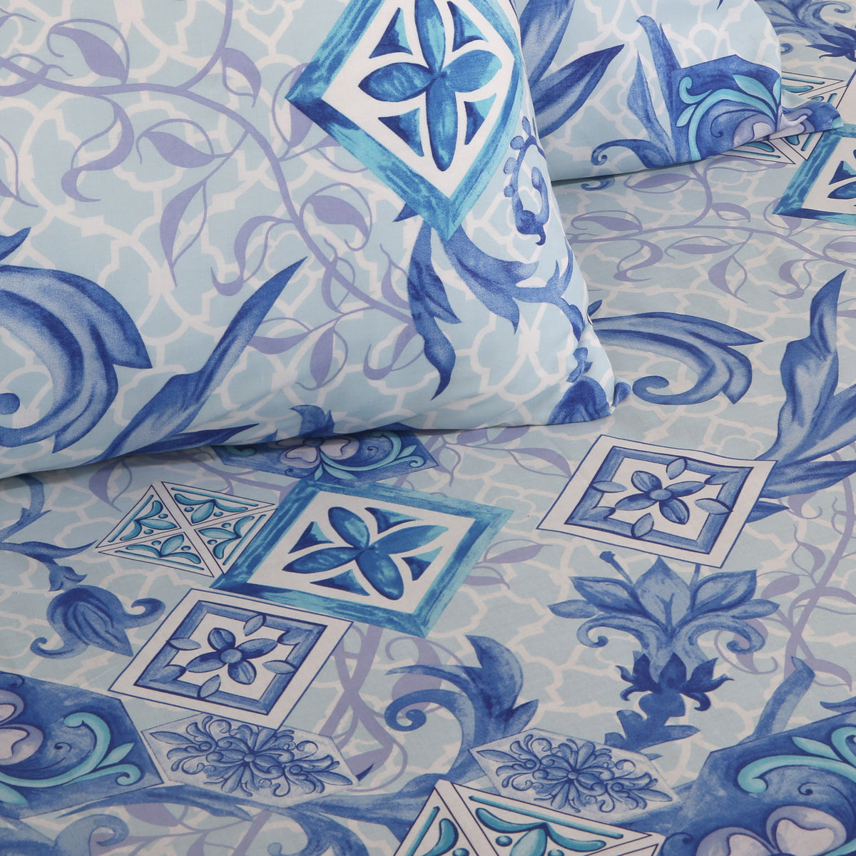 Floral Blue Percale Bedsheet