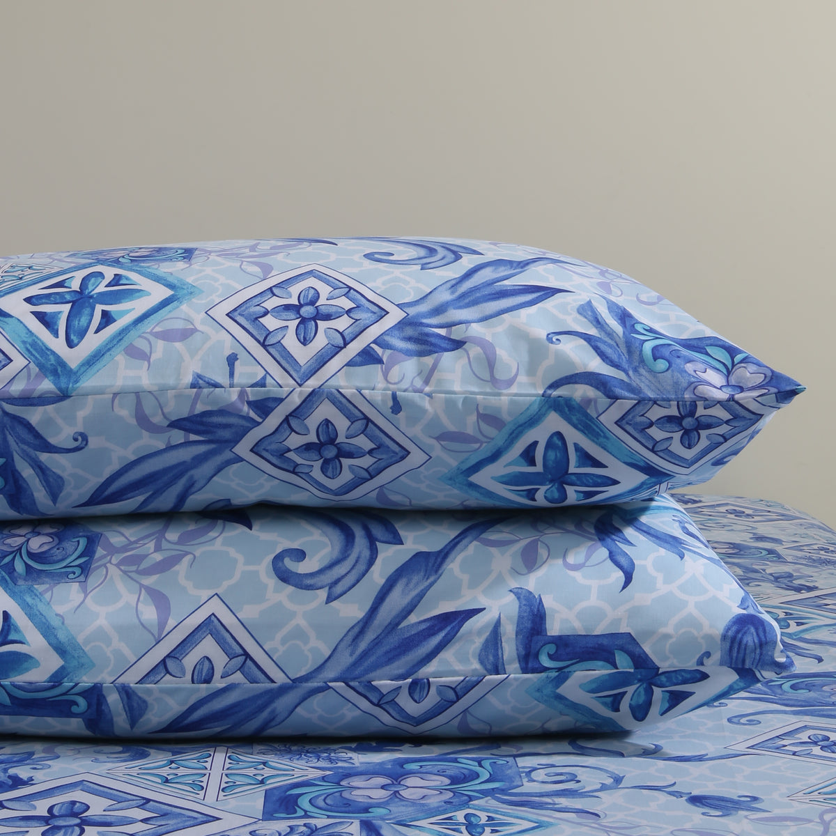 Floral Blue Percale Pillow Cases (Pair)