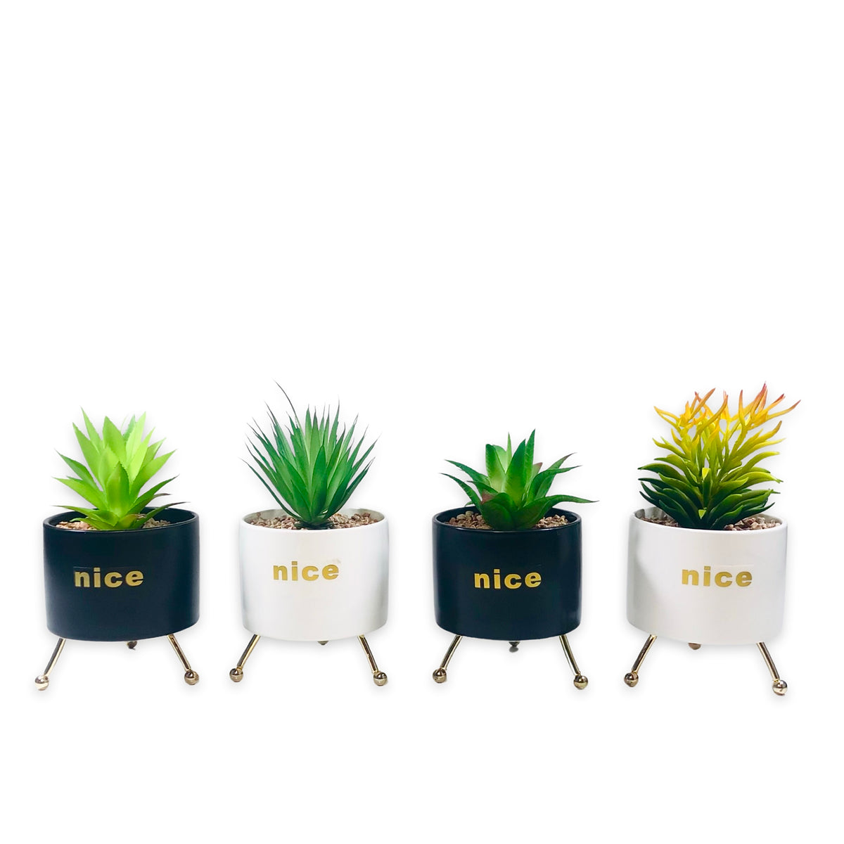 Black And White Cylindrical  Pot Planter with Golden Stand