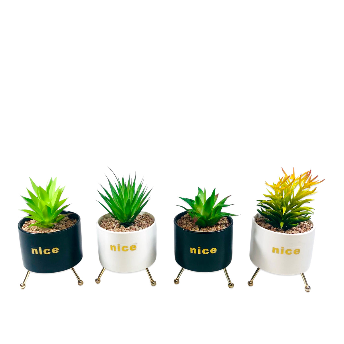 Black And White Cylindrical  Pot Planter with Golden Stand