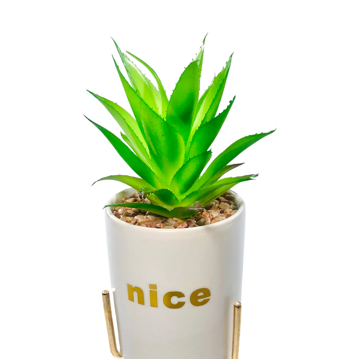 Black And White Cylindrical  Pot Planter with Golden Stand