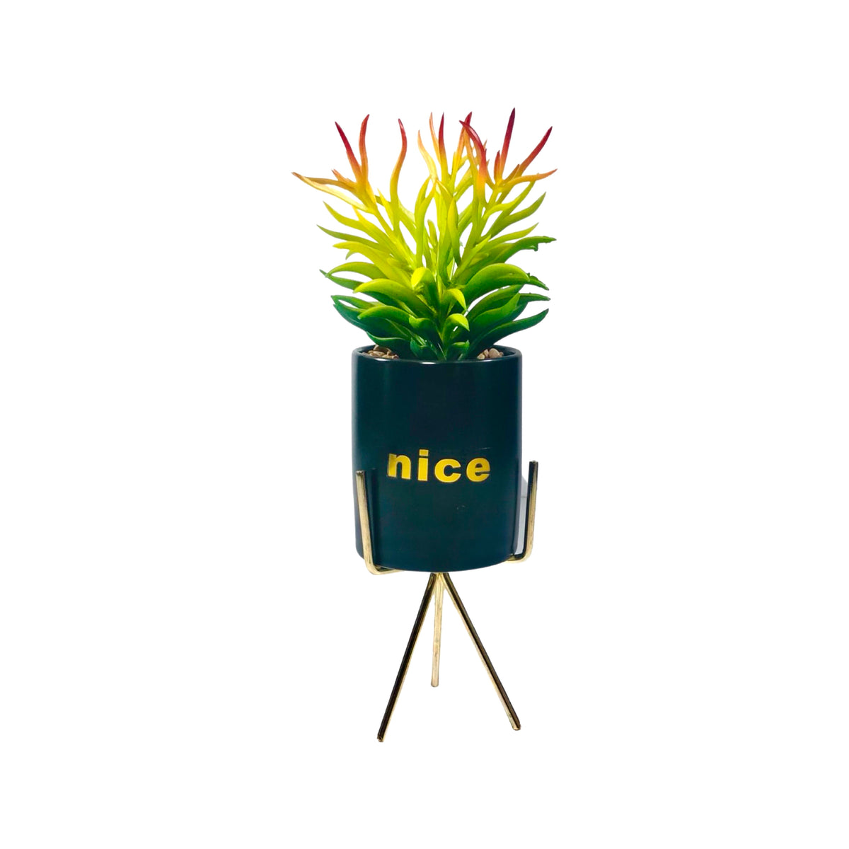 Black And White Cylindrical  Pot Planter with Golden Stand