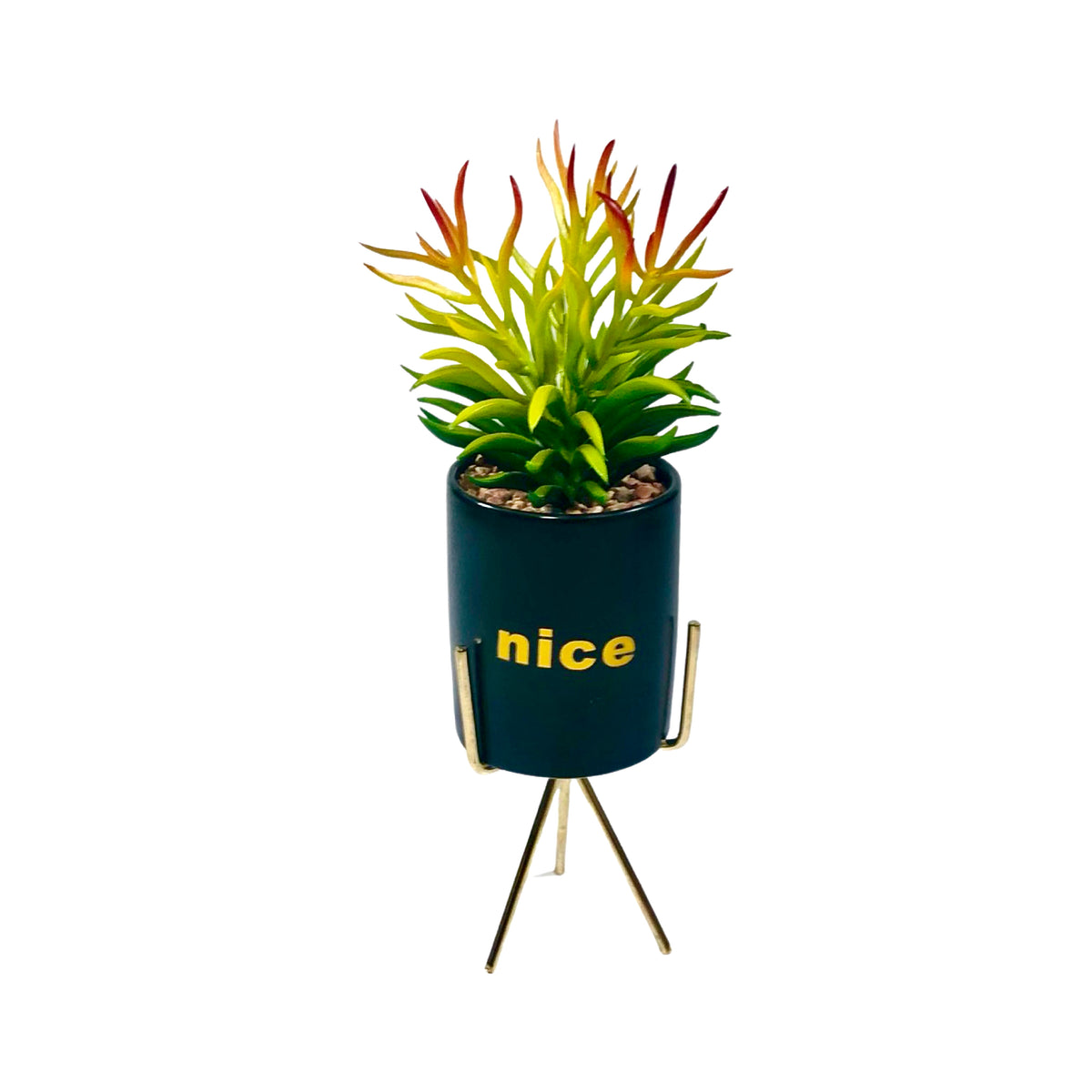 Black And White Cylindrical  Pot Planter with Golden Stand