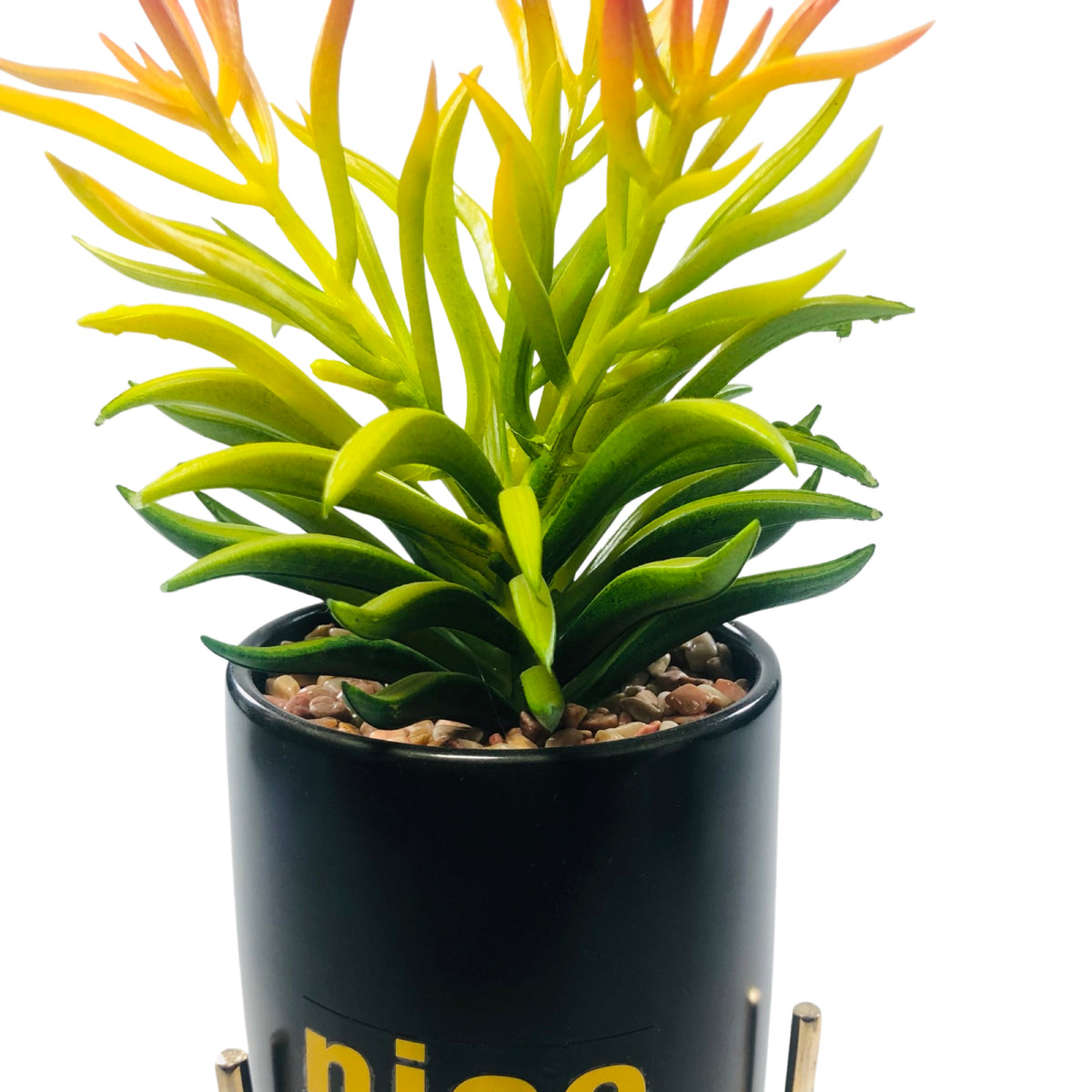 Black And White Cylindrical  Pot Planter with Golden Stand