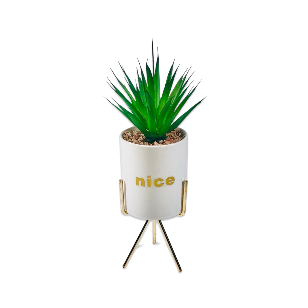 Black And White Cylindrical  Pot Planter with Golden Stand