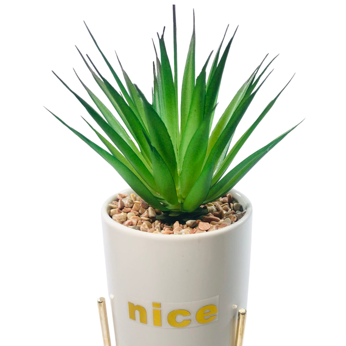 Black And White Cylindrical  Pot Planter with Golden Stand