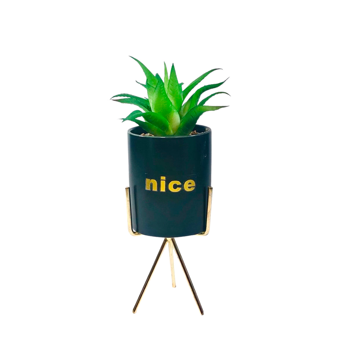 Black And White Cylindrical  Pot Planter with Golden Stand