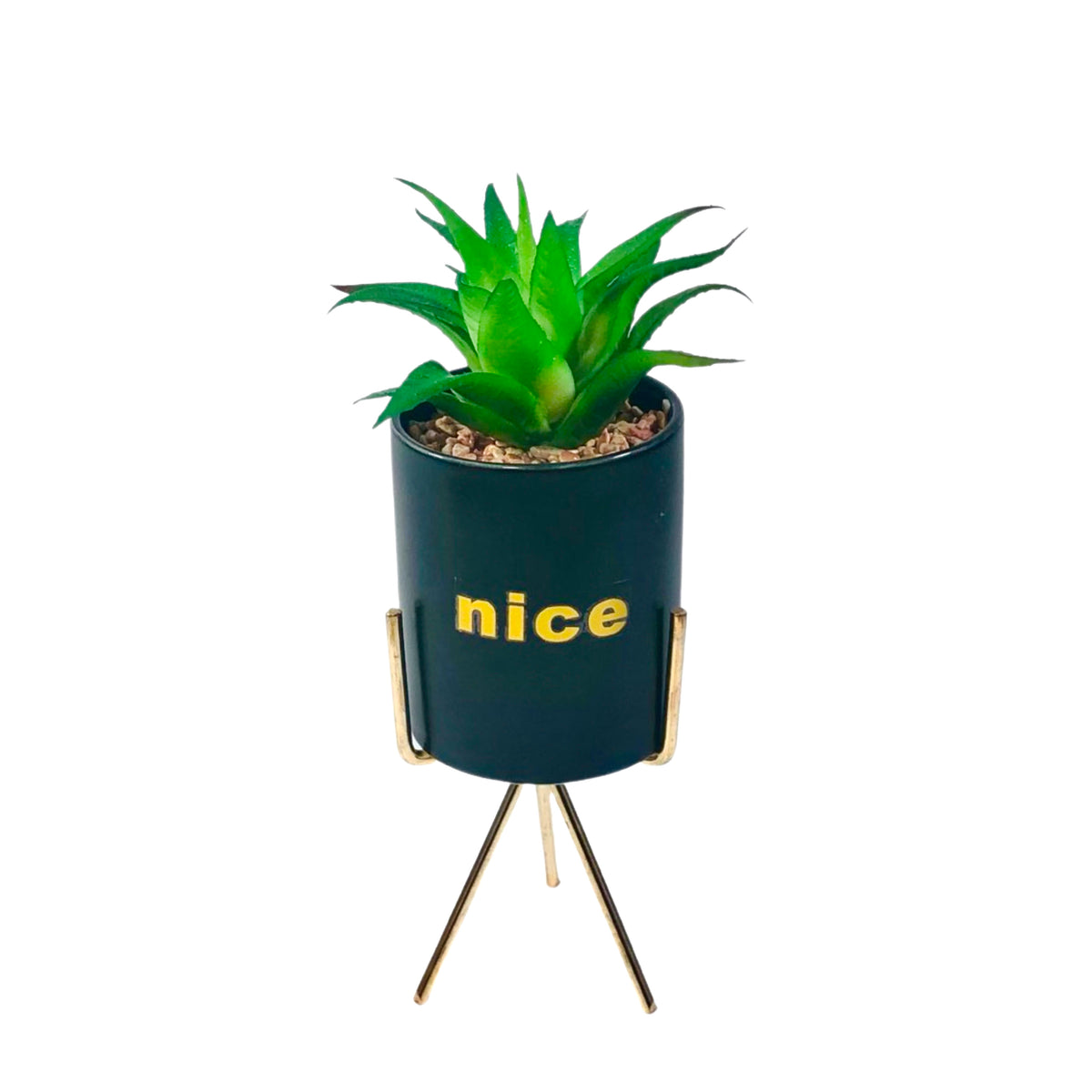 Black And White Cylindrical  Pot Planter with Golden Stand