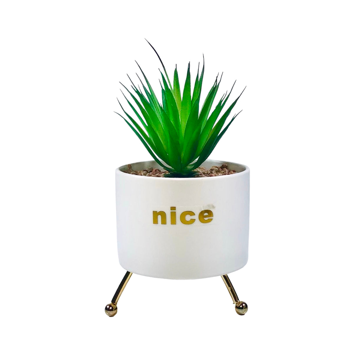 Black And White Cylindrical  Pot Planter with Golden Stand
