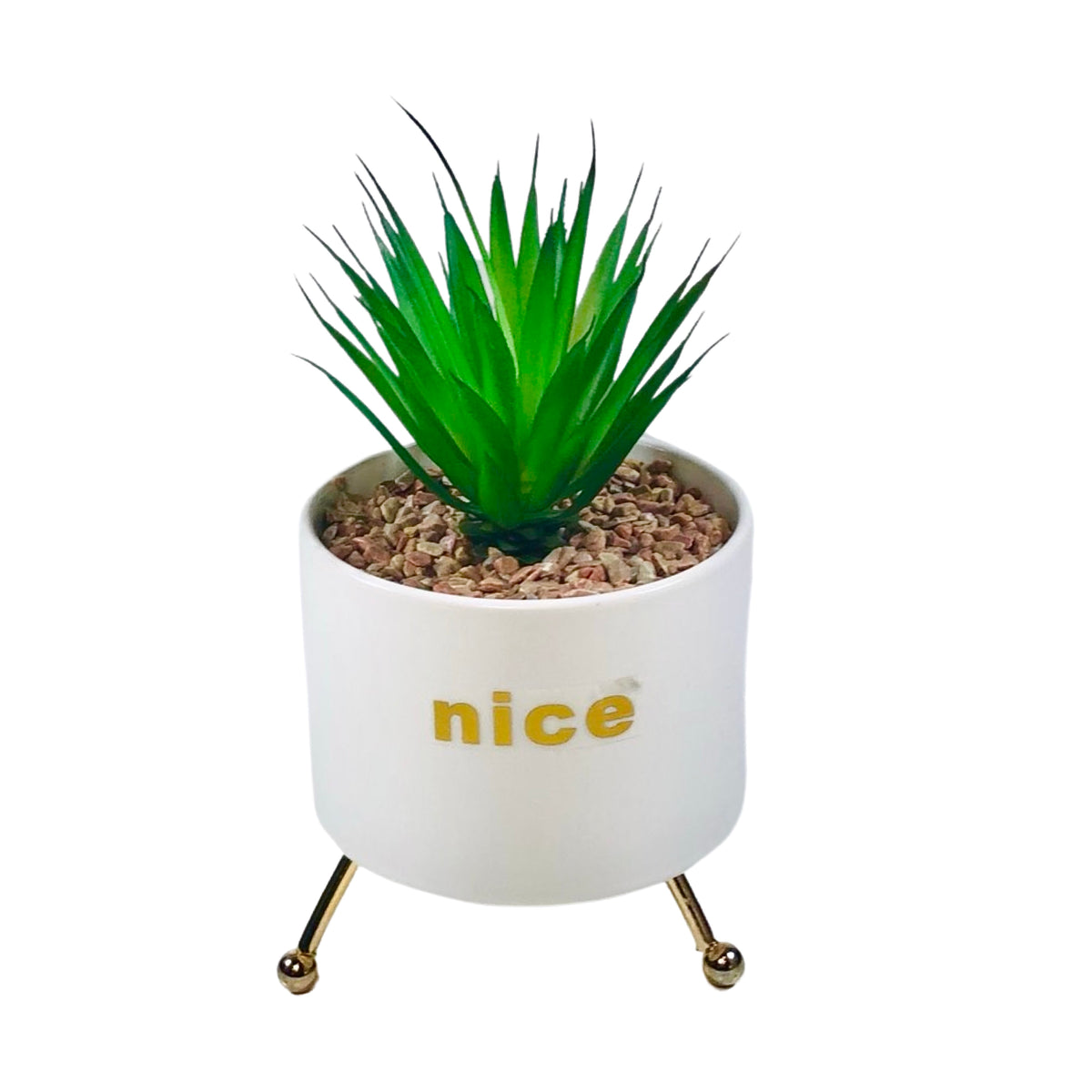 Black And White Cylindrical  Pot Planter with Golden Stand