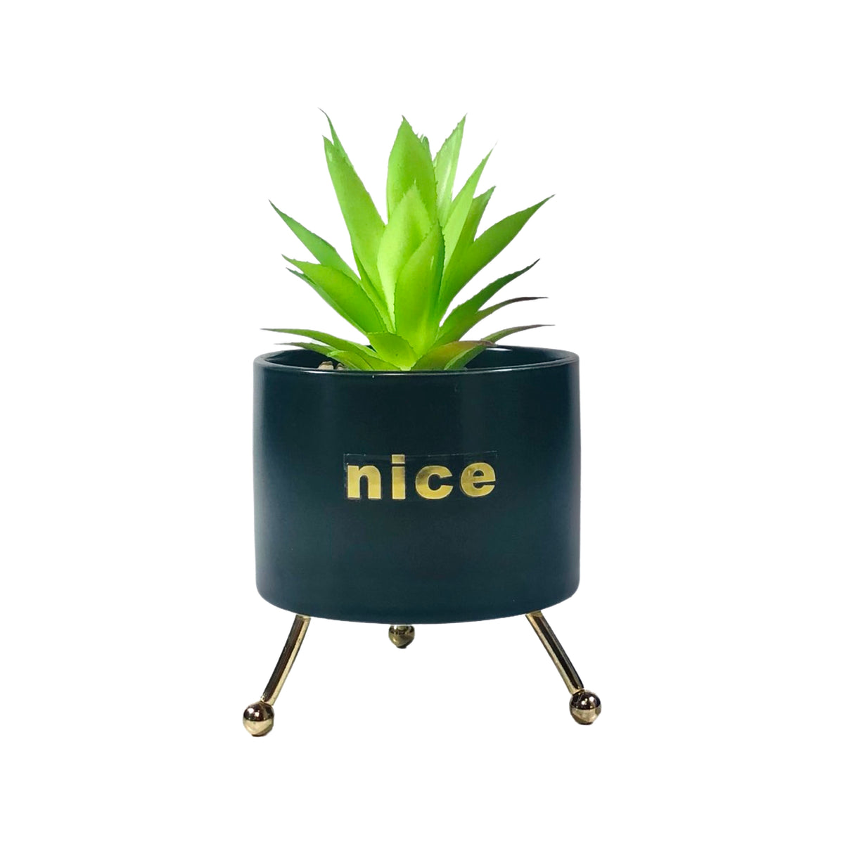 Black And White Cylindrical  Pot Planter with Golden Stand