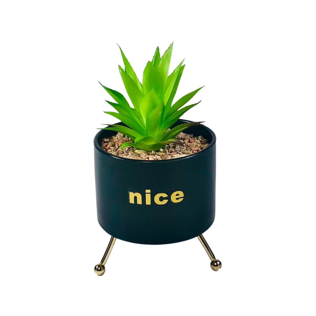 Black And White Cylindrical  Pot Planter with Golden Stand