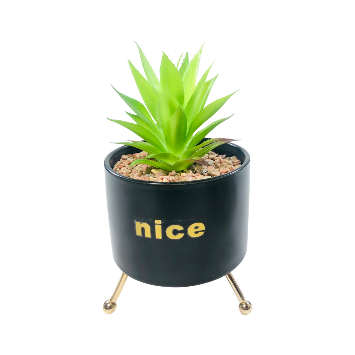 Black And White Cylindrical  Pot Planter with Golden Stand