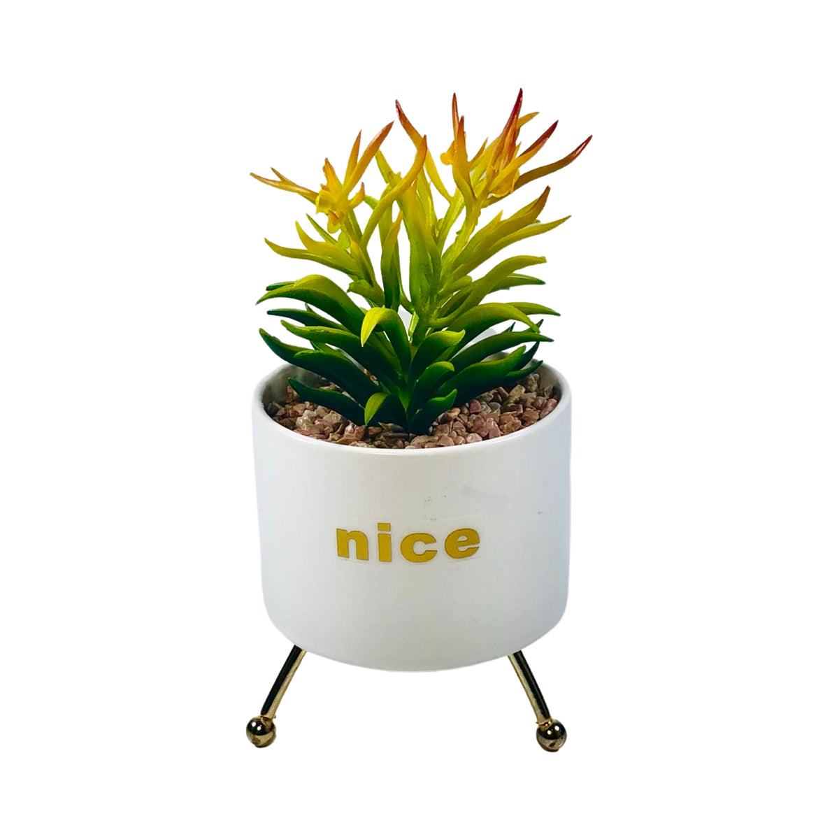 Black And White Cylindrical  Pot Planter with Golden Stand