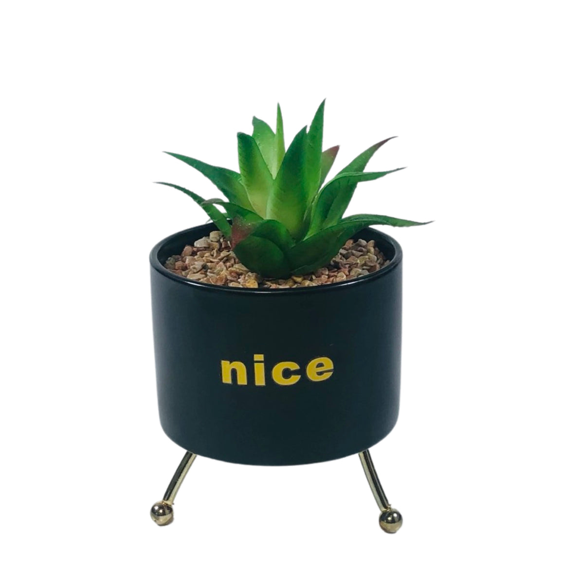 Black And White Cylindrical  Pot Planter with Golden Stand