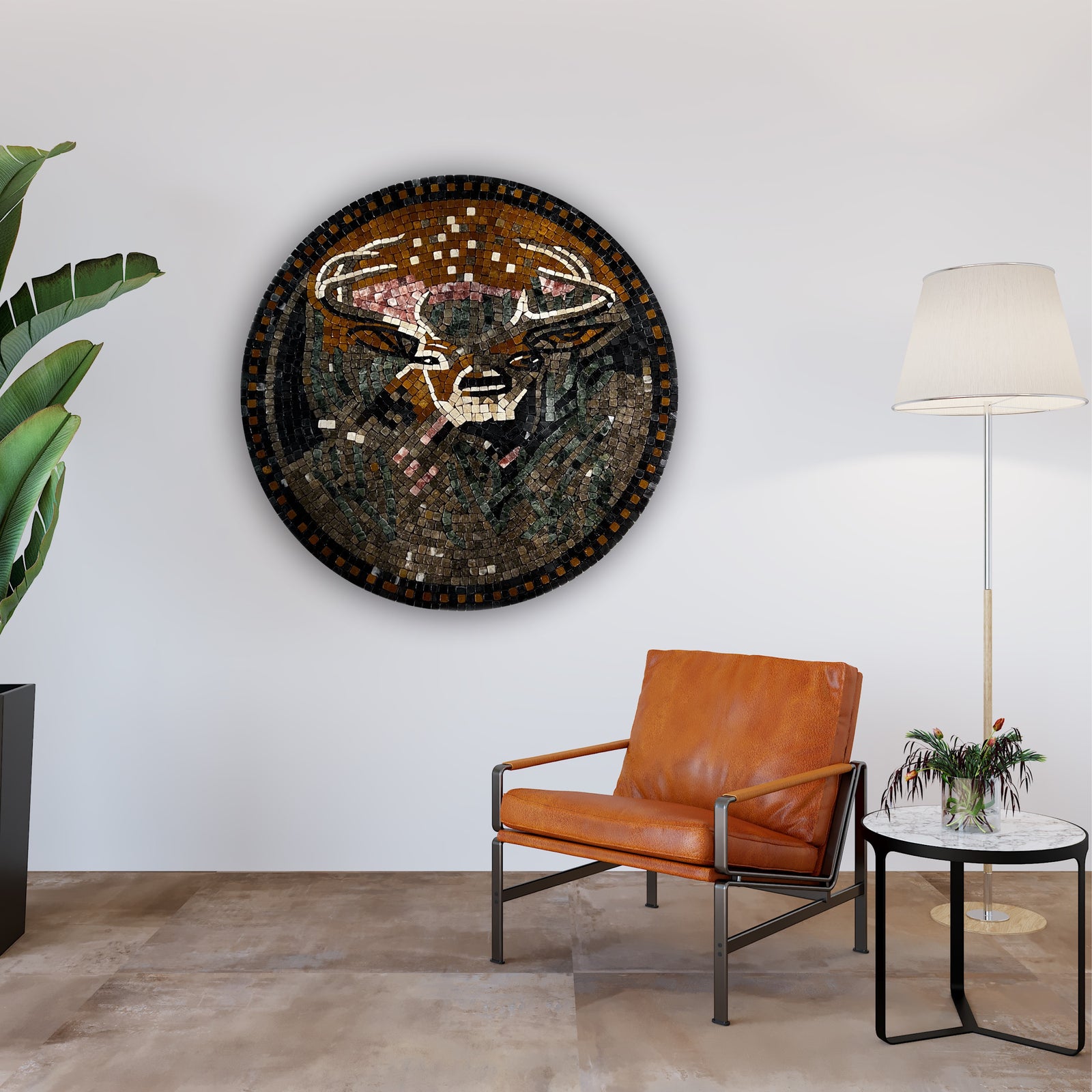 BARASINGHA FACE STONED WALL MOSAICS (24" INCHES)